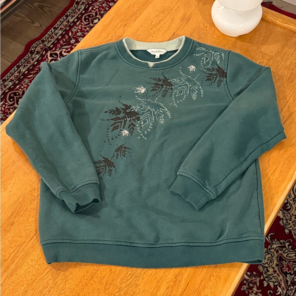 Women’s Medium Vintage Northern Reflections Green Maple Leaves Sweater